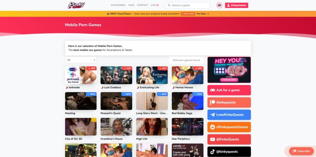 kinkyquests mobile porn games